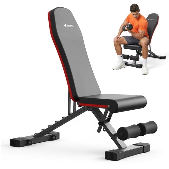 MERACH Adjustable Weight Bench Hold up to 990 lbs, Foldable Exercise Bench for Home Gym Fitness Strength Training, Black&Red
