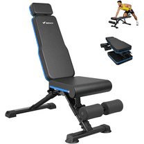 MERACH Adjustable Weight Bench with Extended Headrest and Leg Extension, 990LBS Capacity Foldable Workout Bench for Home Gym