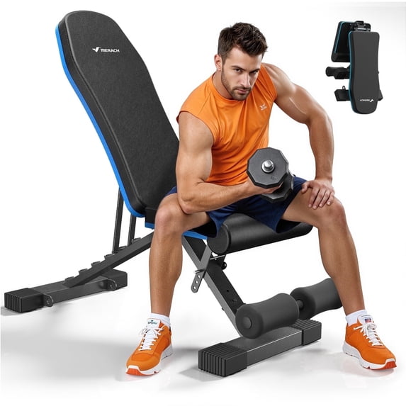 MERACH 990LBS Adjustable Weight Bench with Leg Extension, Foldable Workout Bench for Home Gym