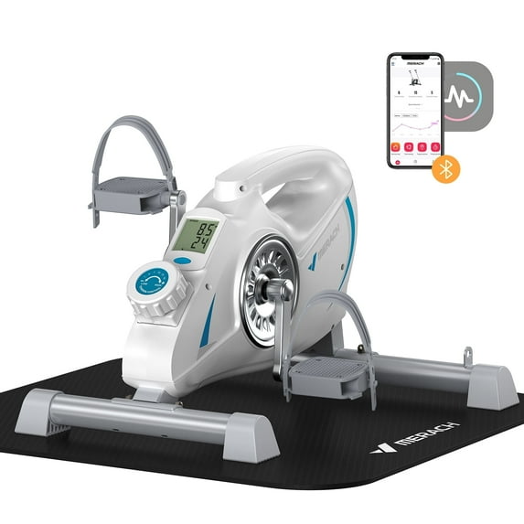 MERACH Under Desk Bike Pedal Exerciser Indoor Silent Elliptical Machine for Legs and Arms Mini Foot Pedal Exercise Bike with Free App,Non-Slip Mat,2 Resistance Bands