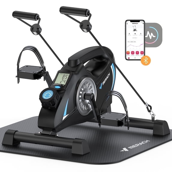 MERACH Under Desk Bike Pedal Exerciser Indoor Silent Elliptical Machine for Legs and Arms Mini Foot Pedal Exercise Bike with Free App,Non-Slip Mat,2 Resistance Bands