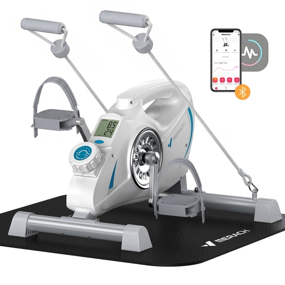 MERACH Under Desk Bike Pedal Exerciser Indoor Silent Elliptical Machine for Legs and Arms Mini Foot Pedal Exercise Bike with Free App,Non-Slip Mat,2 Resistance Bands