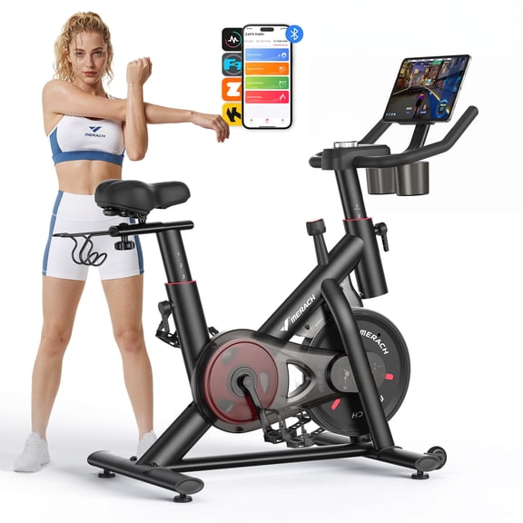 MERACH Exercise Bike Magnetic Home Stationary Bike with Free App Quiet Indoor Cycling Bike with 300lbs Weight Capacity Dumbbell Rack