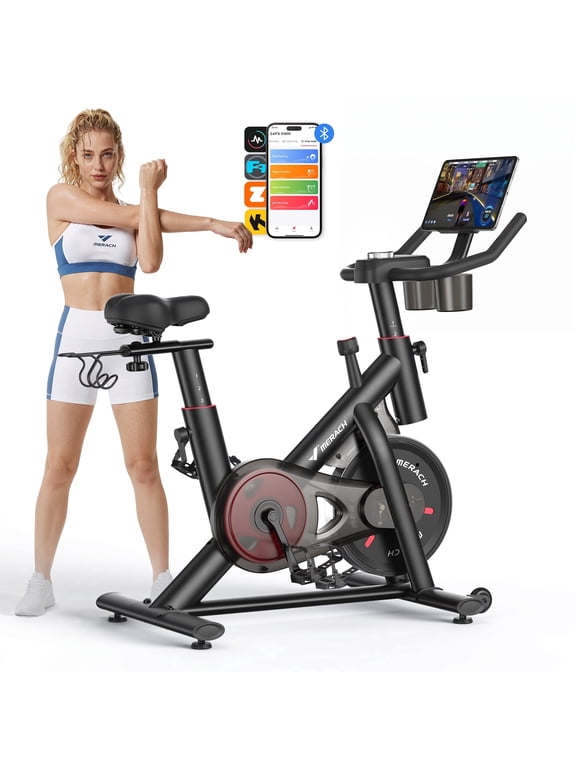 Exercise Bike Magnetic Home Stationary Bike with Free App Quiet Indoor Cycling Bike with 300lbs Weight Capacity Dumbbell Rack