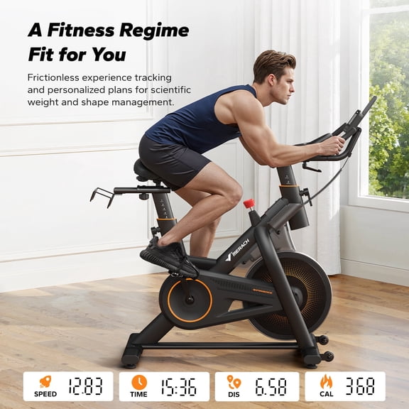 MERACH Exercise Bike with Self-Generating Power, 16-Level Electric Magnetic Resistance, 40LBS Flywheel, Bluetooth App Control, 350LBS Capacity Indoor Cycling Bike with Adjustable Seat & Handlebars