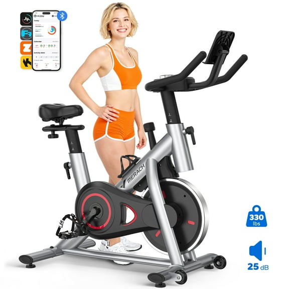 MERACH Exercise Bike Stationary 100 Resistance Levels Indoor Cycling for Home Office Cardio Workout Machine, Free Bluetooth App Height-Adjustable Padded Seat
