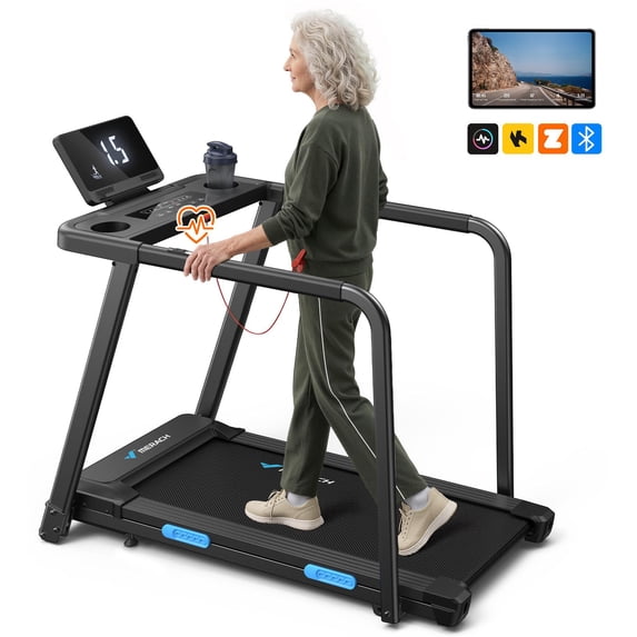 MERACH Treadmill for Seniors with Handrails, 2 in 1 Walking Treadmill for Fitness Recovery, 300 lbs Capacity