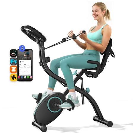 MERACH Folding Exercise Bike, 4 in 1 Magnetic Upright Bike with 16 Levels of Resistance for Home Indoor Cardio Workout Max Weight 300 lbs