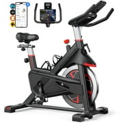 MERACH Exercise Bike Indoor Stationary Cycling Bike with 350lbs Weight Capacity 100 Resistance with LED Monitor Free APP Silent Belt Drive and Comfortable Seat Cushion for Cardio Workout
