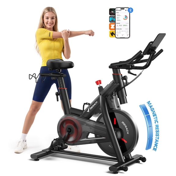 MERACH Exercise Bike for Home Gym, Heavy-Duty 350LBS Capacity Magnetic Stationary Bike with 40LB Flywheel, Silent Belt Drive, Bluetooth APP Indoor Cycling Bike
