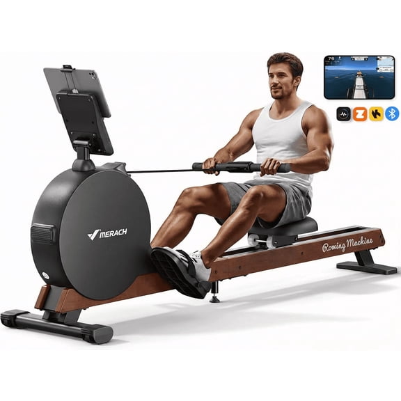 MERACH Magnetic Rowing Machine 400lbs, Self-Powered with Phone Charging, 130lbs Resistance, Quiet Home Rowing Machine with App Connectivity