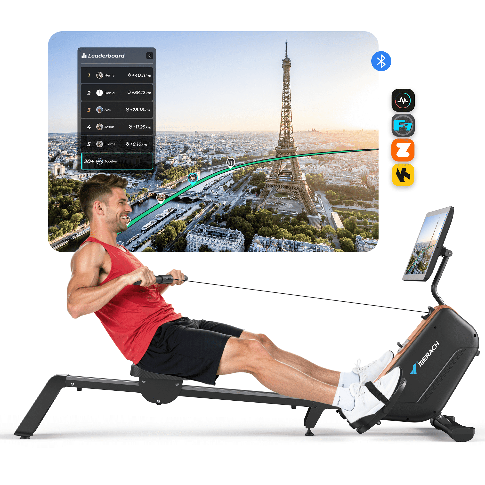 MERACH Rowing Machine for Home with 21.5" HD Screen, Magnetic Rowing Machine with 16 Resistance Levels, Smart App, Bluetooth, Quiet Row Machine for Home Gym, 350LBS Capacity
