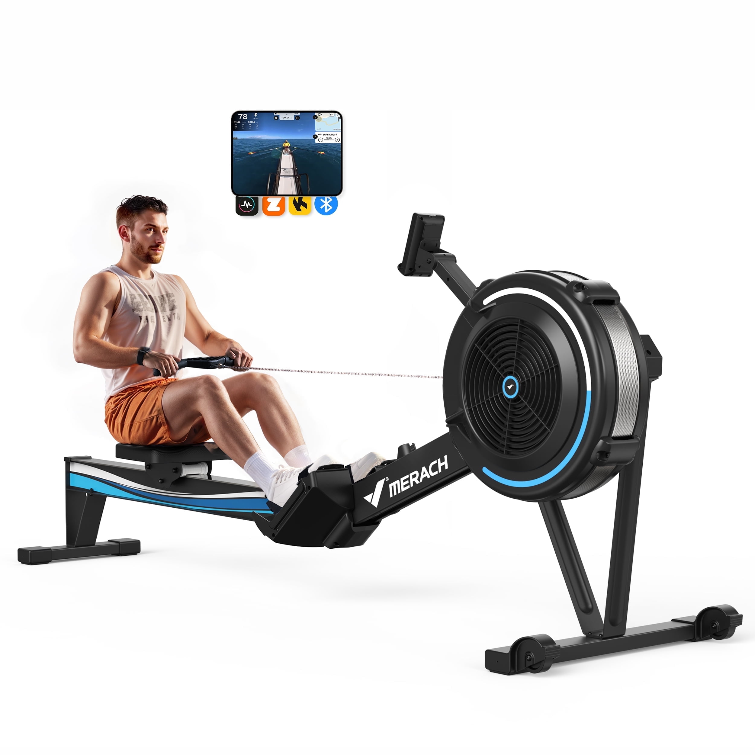 MERACH Pro Air Resistance Rowing Machine Magnetic Rower Machine for Home 90% Pre-assembled 16 Levels of Quiet Resistance Dual Slide Rail with Max 350lb Weight Capacity