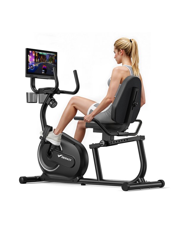 Recumbent Exercise Bike with Screen, Magnetic Resistance, Bluetooth APP, Adjustable Seat & Backrest, 350 LBS Capacity, Indoor Stationary Bike for Seniors & Home Cardio