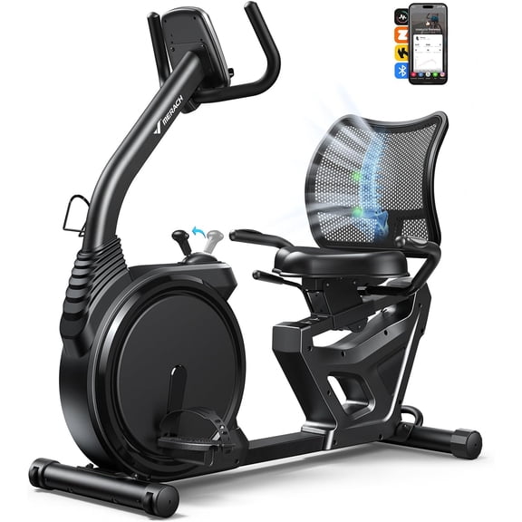 MERACH Recumbent Exercise Bikes for home, Light Commercial High-end Recumbent Bike for Seniors Adults, Magnetic Recumbent Exercise Bike with smart Bluetooth and  App, LCD, Heart Rate Handle
