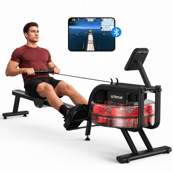 Rowing Machine 16 Levels of Quiet Resistance, Water Rowing with LCD Monitor, 350 lbs Weight Capacity for Home Use