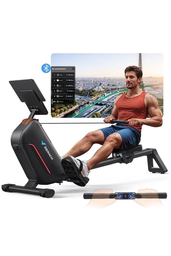Rowing Machines for Home, Quiet Row Machine with 51.2" Extended Rail, 16-Level Powerful Magnetic Rower and 350 LBS Weight Capacity