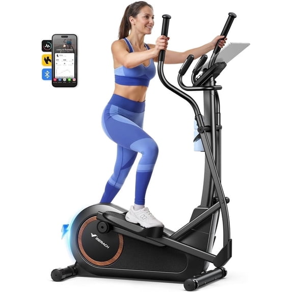MERACH Self-Generating Elliptical Machine for Home, Hyper-Quiet Magnetic Drive System, 16.5" Stride, Knob Control Console, 16 Resistance Levels, 330LBS Loading Capacity