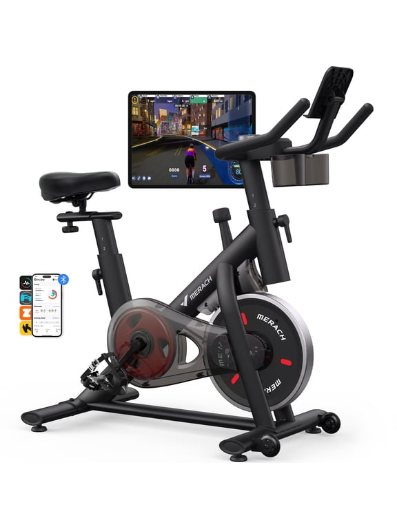 Stationary Exercise bike with Exclusive Free APP, Indoor Cycling Bicycle with 330lbs Weight Capacity, Silent Belt Drive and Comfortable Seat Cushion for Home Cardio Workout 35 Lbs Flywheel