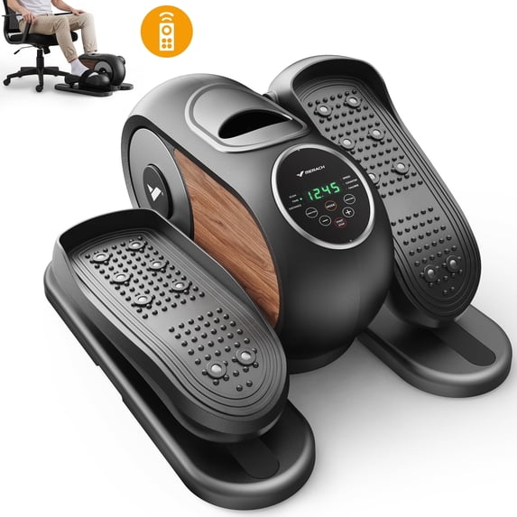 MERACH Under Desk Elliptical Machine, 12 Adjustable Speeds Quiet, LCD Monitor, Portable Fitness Equipment Gift for Family with Resistance Bands