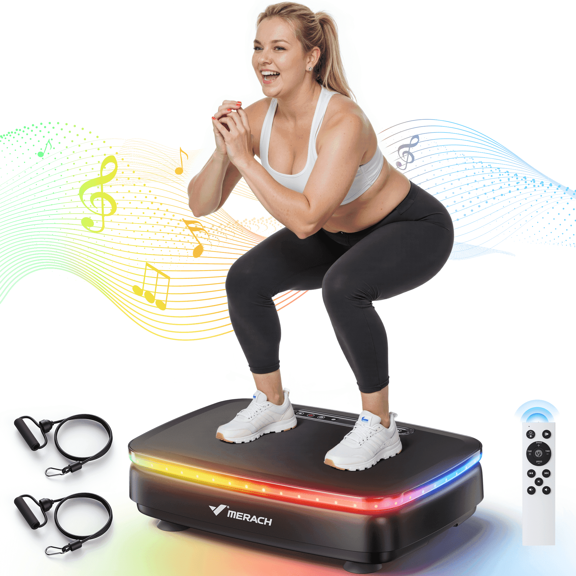 MERACH LED Light Vibration Plate Exercise Machine, Vibrating Muscle Toner, Bluetooth Speaker Whole Body Workout Fitness Platform with Resistance Bands, 330lb Capacity