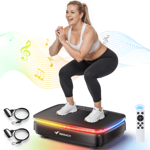 MERACH LED Lights Vibration Plate Machine, Whole Body Workout Platform, Vibrating Muscle Toner with 330 lb Capacity