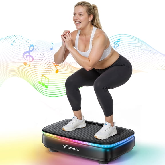 MERACH LED Light Vibration Plate Exercise Machine, Vibrating Muscle Toner, Bluetooth Speaker Whole Body Workout Fitness Platform with Resistance Bands, 330lbs Capacity