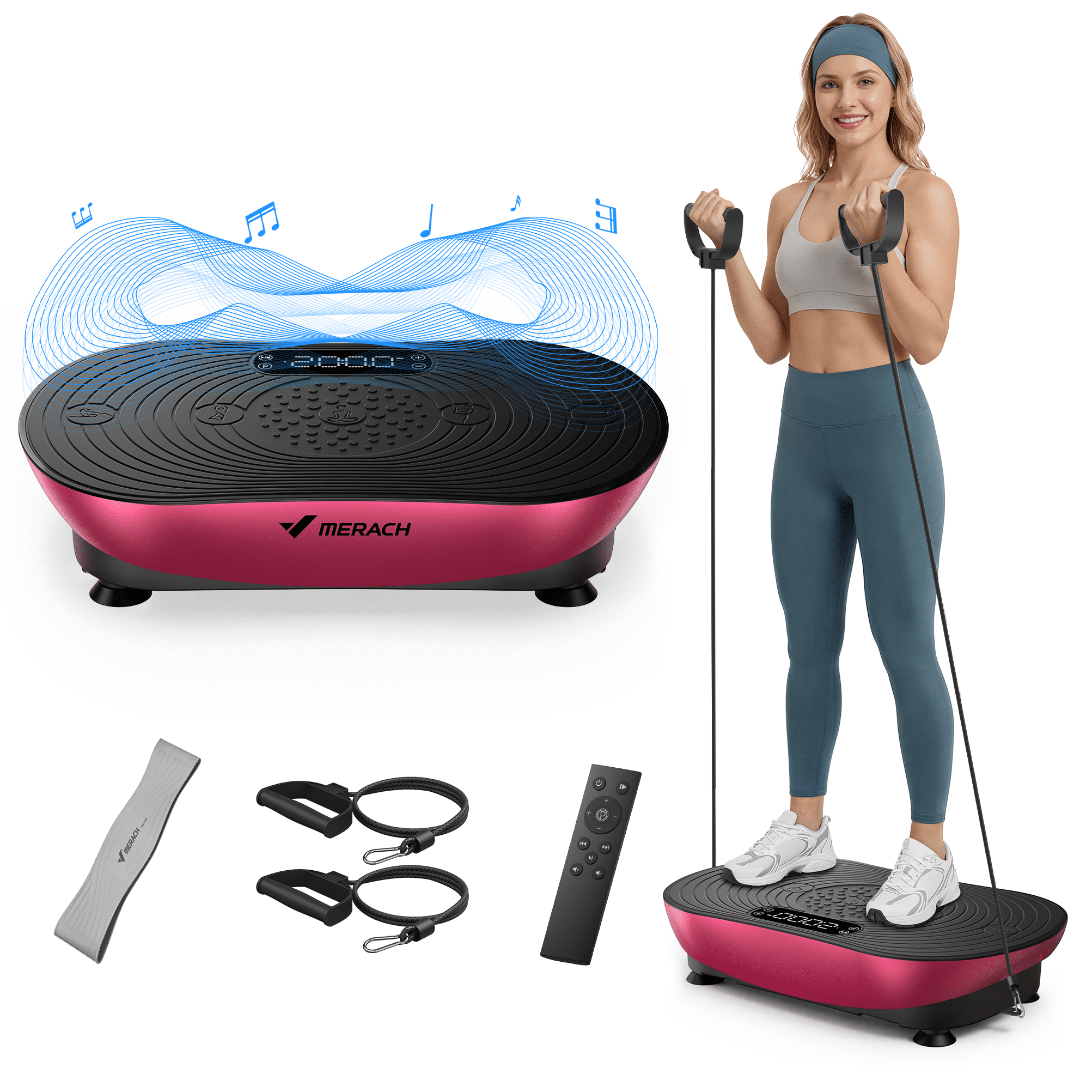 MERACH Vibration Plate Exercise Machine with LED Touch Screen, 99 Speed Levels, Bluetooth & Resistance Bands, Full Body Workout Platform for Home Fitness Training