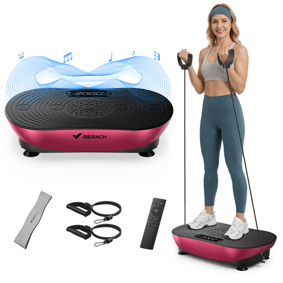 MERACH Vibration Plate Exercise Machine with LED Touch Screen, 99 Speed Levels, Bluetooth & Resistance Bands, Full Body Workout Platform for Home Fitness Training