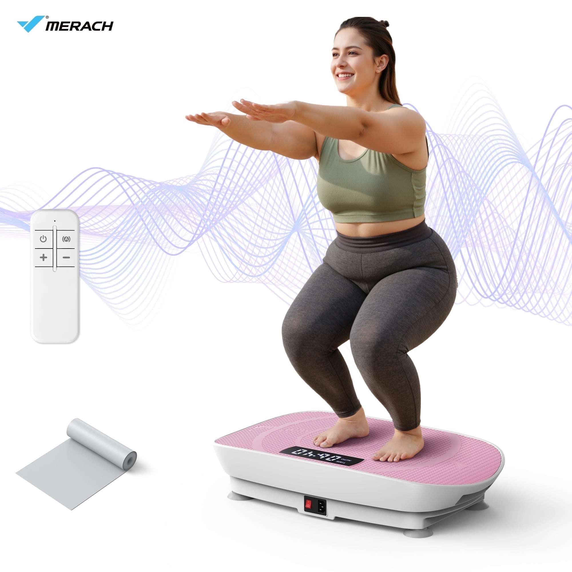MERACH Vibrating Muscle Toner, Pink Vibration Plate, 300lbs Capacity, Home Workout