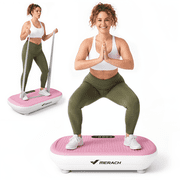 MERACH Full Body Vibration Plate 440 lbs Stability Pink Shaker Plate Calf Workout Silicone Pedals Bluetooth Sync 200 Wat