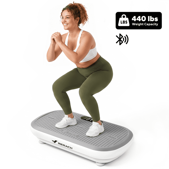 MERACH 440lb Support Vibration Plate Exercise Machine Bluetooth Trainer Pro Enhanced Motor Resistance Band Silicone Pedals for Home Gym