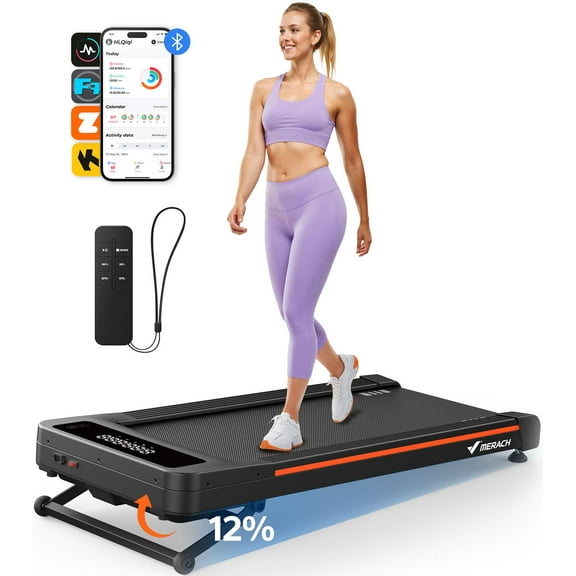 MERACH W50 Walking Pad with 12% Auto Incline, 3.5 HP Under Desk Treadmill with 400 lbs Weight Capacity, Remote Control, APP