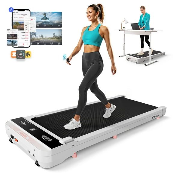 MERACH 2.25 HP Walking Pad, Under Desk Treadmill with APP, Remote Control,LED Display, 0.6-3.8 MPH, White
