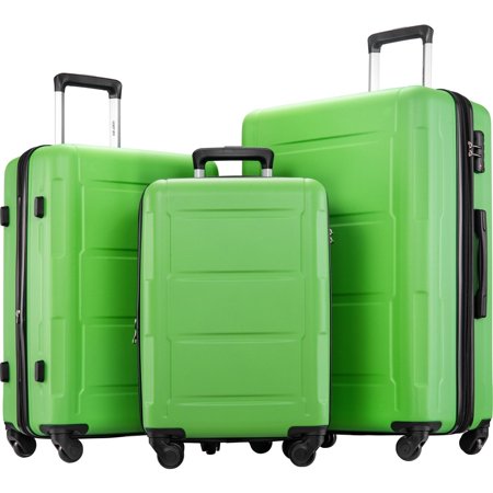 MERAX 3 Piece Luggage Set ABS Lightweight Suitcase with TSA Lock and Expanable Spinner Wheel Green