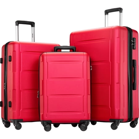 MERAX 3 Piece Luggage Set ABS Lightweight Suitcase with TSA Lock and Expanable Spinner Wheel Red