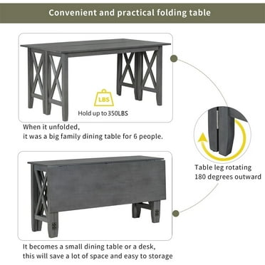MERAX  6-Piece  Dining Set with Foldable Table, Bench Grey