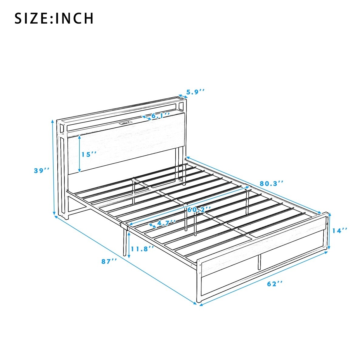 MERAX Queen/Full Metal Platform Bed Frame with Sockets, USB Ports White ...
