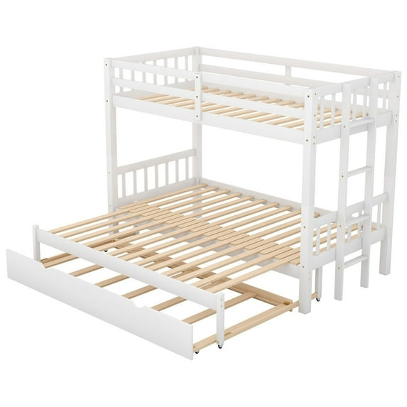MERAX Twin over Twin/Full Bunk Bed, Pull-out Bunk Bed with Trundle White