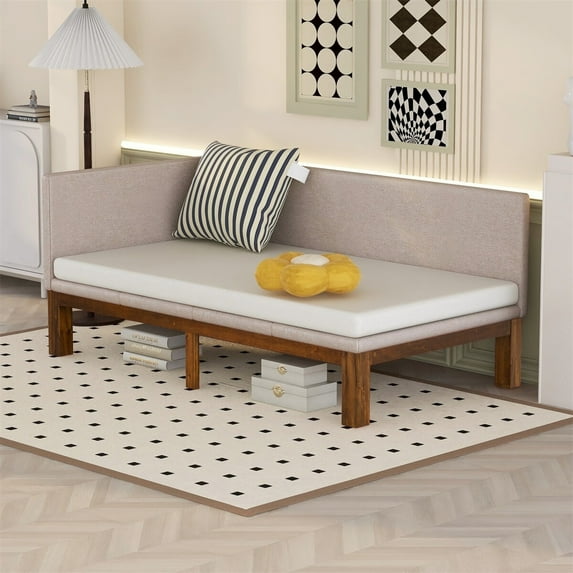 MERAX Upholstered Daybed/Sofa Bed Frame Twin/Full Size Linen Beige - Twin