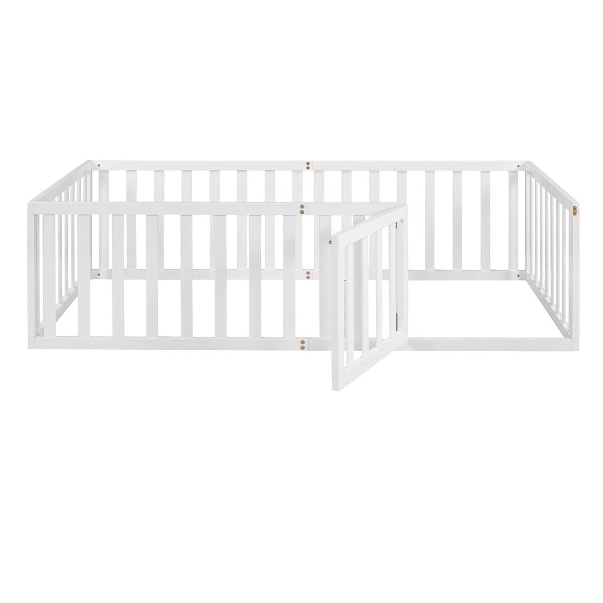 MERAX Wood Floor Bed Frame with Fence and Door White Twin
