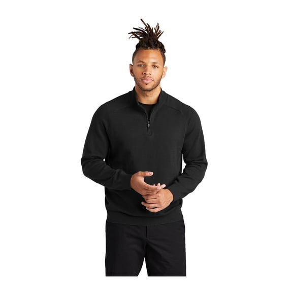 MERCER+METTLE Unisex Quarter Zip Sweater | Mock Neck Sweatshirt for Men & Women, Knit 1/4 Zip for Work & Casual Wear - Deep Black L