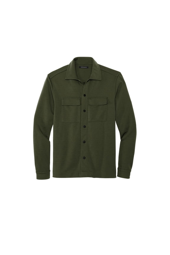 Unisex Double-Knit Snap Front Jacket | Button Up Shacket for Men & Women, Collared Overshirt for Casual Wear - Townsend Green L