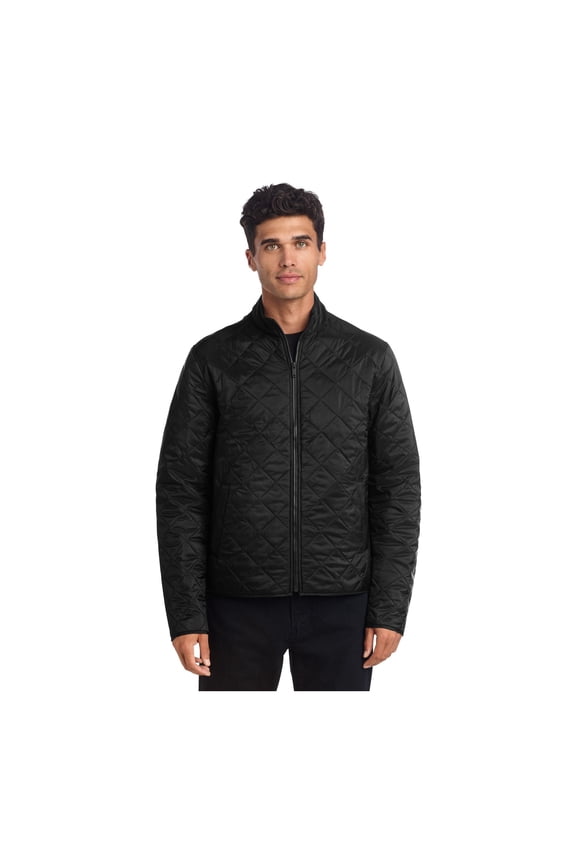 Unisex Quilted Full-Zip Jacket | Padded Bomber for Men & Women, Water Repellent, Lightweight Insulation - Deep Black XL