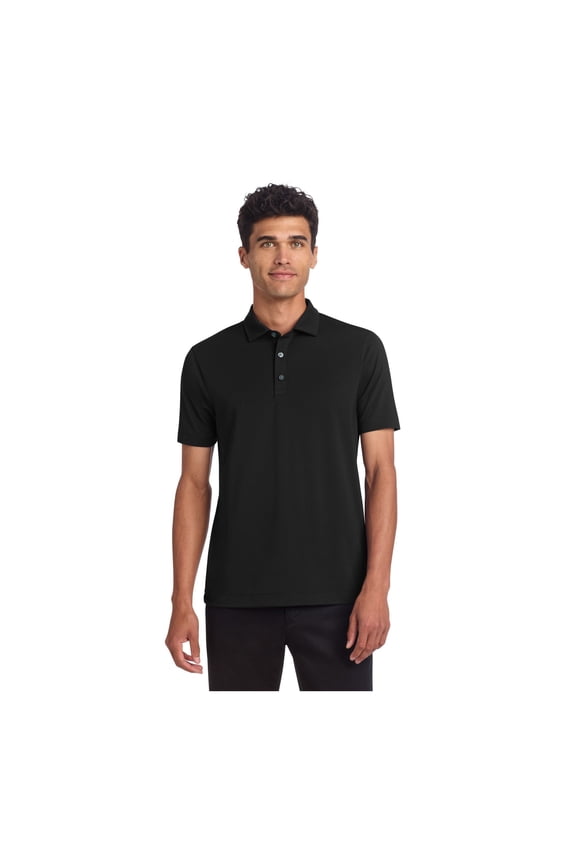 Unisex Stretch Jersey Polo | Short Sleeve Work Polo for Men & Women, Moisture Wicking Jersey Shirt - Deep Black L