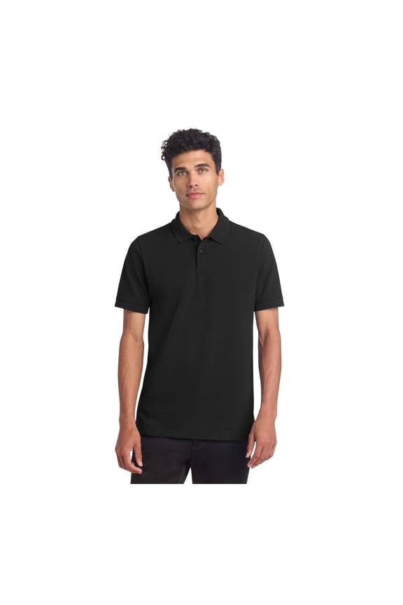 Unisex Stretch Heavyweight Pique Polo | Short Sleeve Collared Shirt for Men & Women, Casual Work Top - Deep Black XL