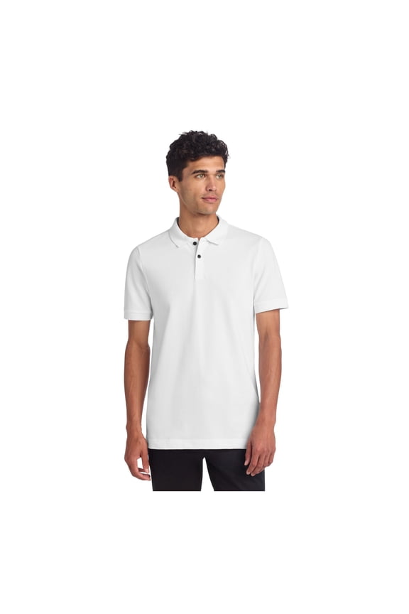 Unisex Stretch Heavyweight Pique Polo | Short Sleeve Collared Shirt for Men & Women, Casual Work Top - White M