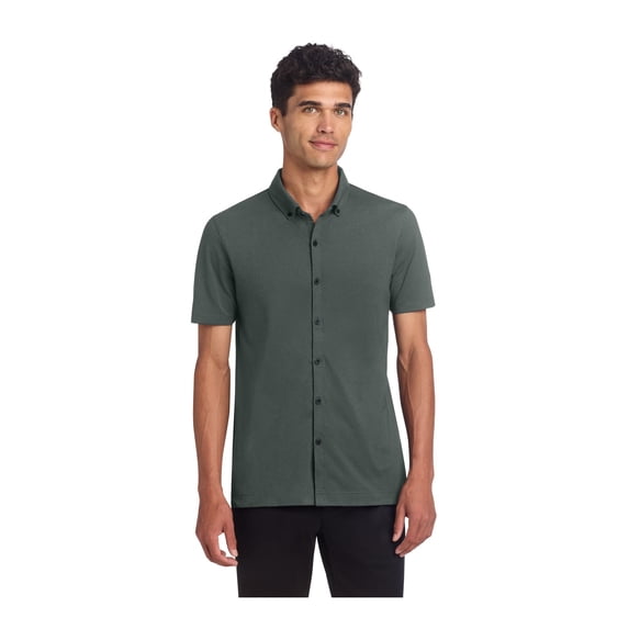 MERCER+METTLE Unisex Stretch Pique Full-Button Polo | Button Down Collared Shirt for Men & Women, Business Casual Shirt - Anchor Grey 3XL