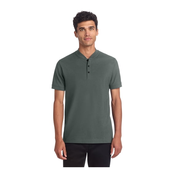 MERCER+METTLE Unisex Stretch Pique Henley | Moisture Wicking Polo for Men & Women, Casual Lightweight Henley for Work - Anchor Grey L