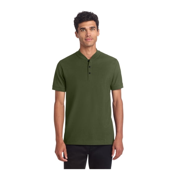MERCER+METTLE Unisex Stretch Pique Henley | Moisture Wicking Polo for Men & Women, Casual Lightweight Henley for Work - Townsend Green L